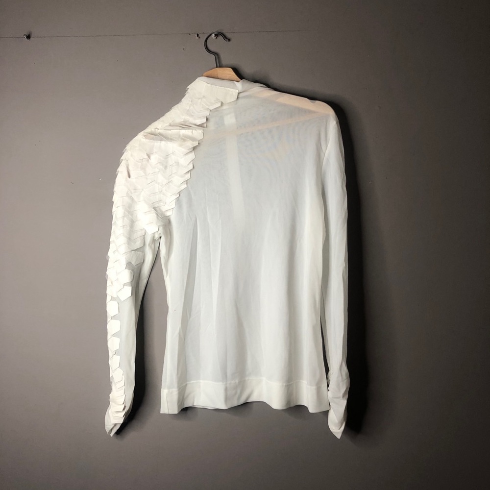 Gracia white mesh sheer scale blouse top NWT